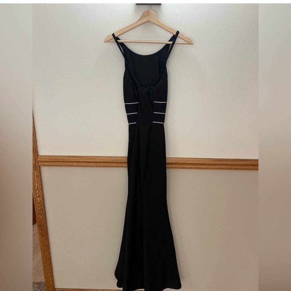 EUC 90s Dave + Johnny Faux Diamond Black Maxi Formal Dress Size Small.